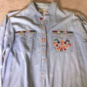 Vintage Cotton Nautical Embroidered Denim Shirt